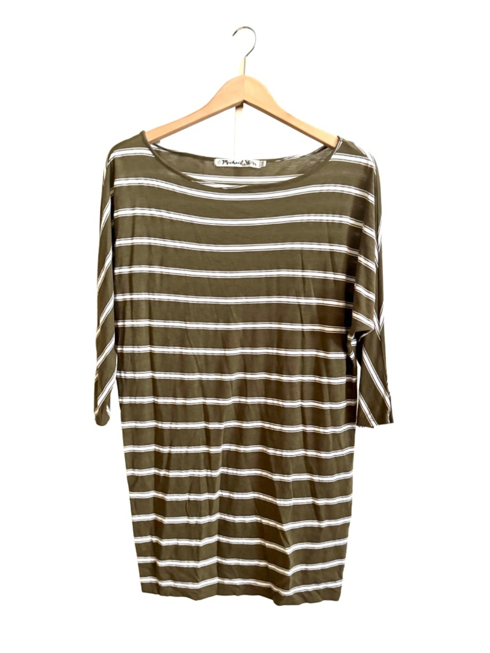 Michael Stars Brown Olive Striped 3/4 Sleeve Soft T-Shirt Dress One Size